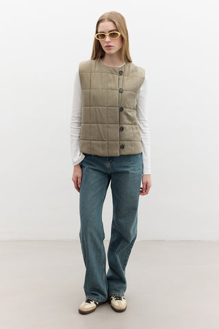 Quilted Fitted Short Vest Green