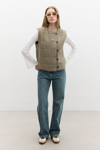 Quilted Fitted Short Vest Green