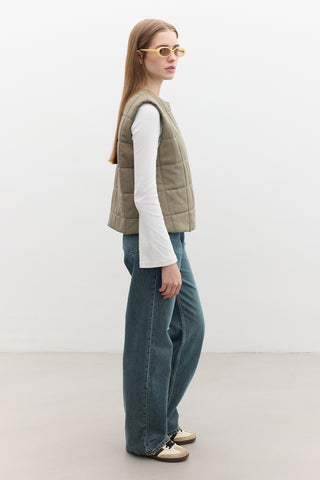 Quilted Fitted Short Vest Green