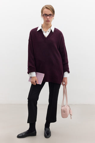 V Neck Knit Sweater Damson