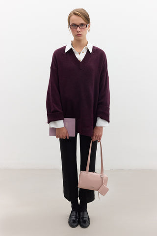V Neck Knit Sweater Damson