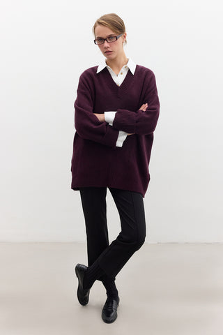 V Neck Knit Sweater Damson