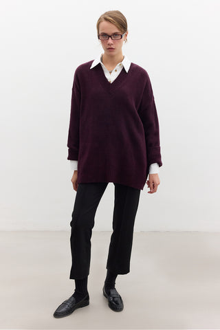 V Neck Knit Sweater Damson
