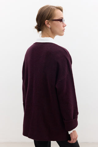 V Neck Knit Sweater Damson