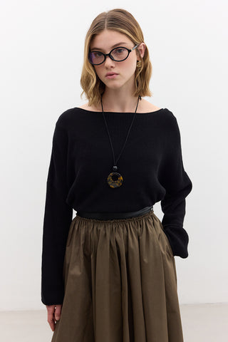 Oversized Draped Cotton Sweater Black