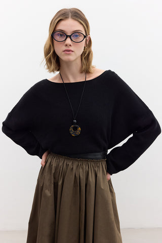 Oversized Draped Cotton Sweater Black