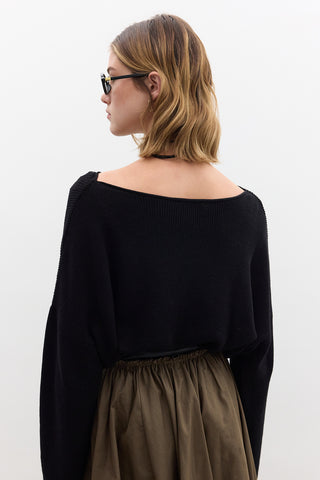 Oversized Draped Cotton Sweater Black