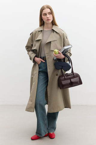 Double-Breasted Trench Coat With Buttons Sand