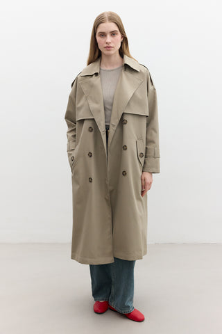 Double-Breasted Trench Coat With Buttons Sand