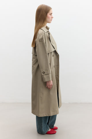 Double-Breasted Trench Coat With Buttons Sand