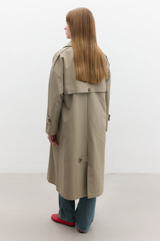 Double-Breasted Trench Coat With Buttons Sand