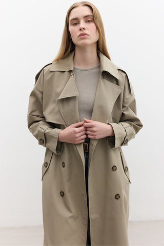 Double-Breasted Trench Coat With Buttons Sand