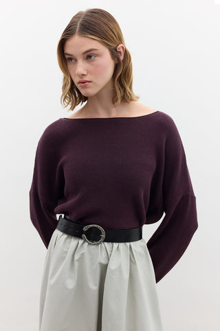 Oversized Draped Cotton Sweater Purple