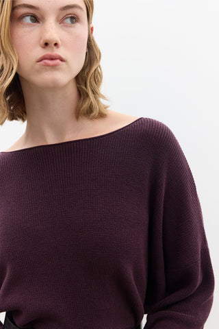 Oversized Draped Cotton Sweater Purple