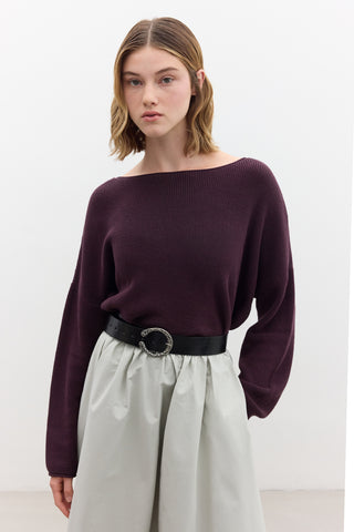 Oversized Draped Cotton Sweater Purple