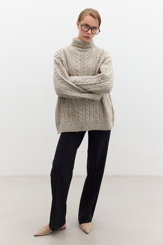 Turtleneck Knit Sweater Beige
