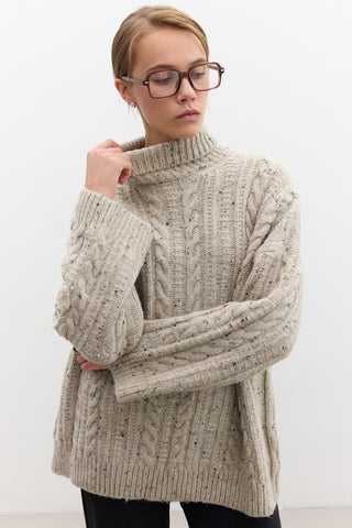 Turtleneck Knit Sweater Beige