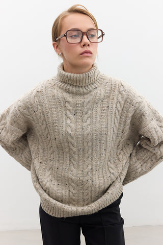 Turtleneck Knit Sweater Beige