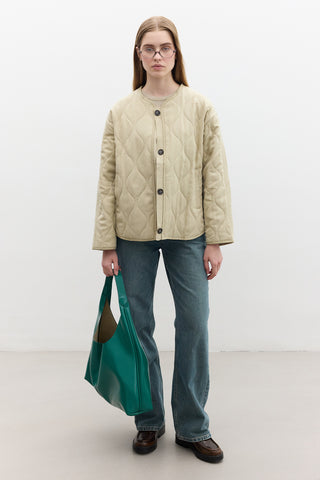Buttoned Short Quilted Jacket Sand