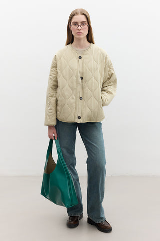 Buttoned Short Quilted Jacket Sand