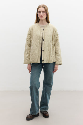 Buttoned Short Quilted Jacket Sand
