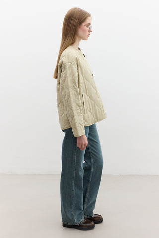 Buttoned Short Quilted Jacket Sand