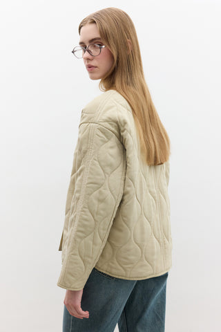 Buttoned Short Quilted Jacket Sand