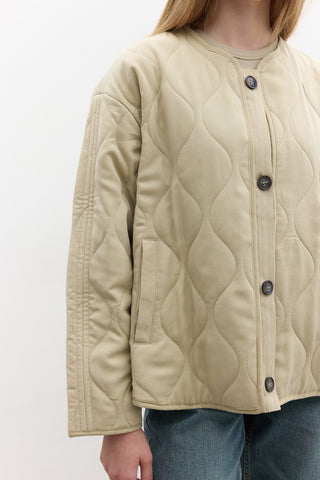 Buttoned Short Quilted Jacket Sand