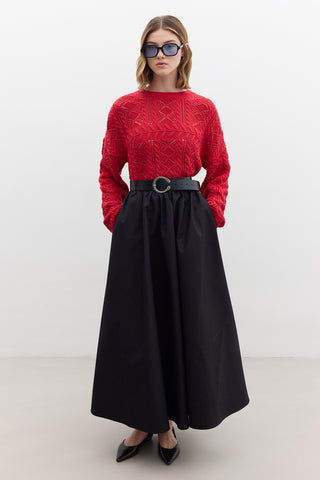 Pointelle Knit Sweater Red