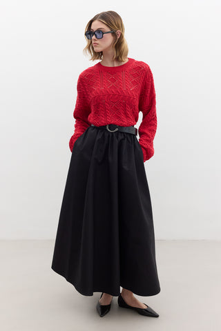 Pointelle Knit Sweater Red
