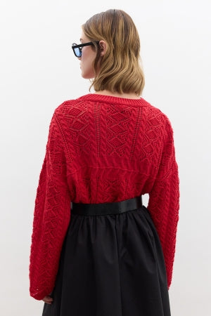 Pointelle Knit Sweater Red
