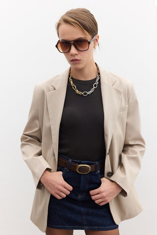 Classic Buttoned Blazer Stone