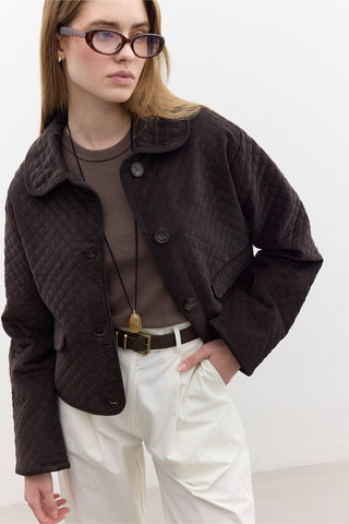 Quilted Velvet Jacket Brown
