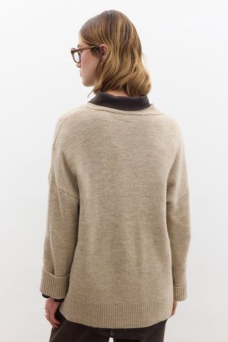 V Neck Knit Sweater Beige