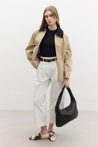 Contrast Collar Gabardine Jacket Camel