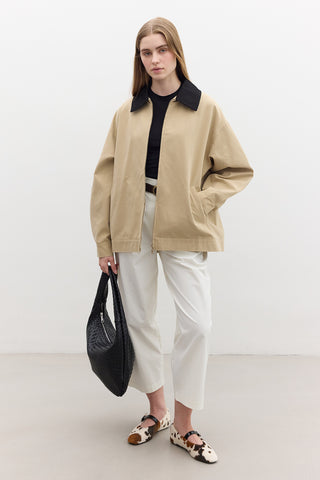 Contrast Collar Gabardine Jacket Camel