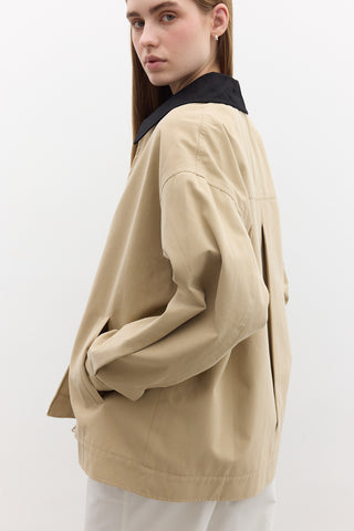 Contrast Collar Gabardine Jacket Camel