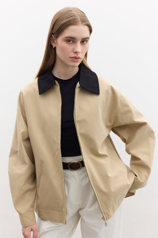 Contrast Collar Gabardine Jacket Camel