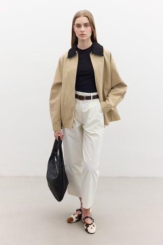 Contrast Collar Gabardine Jacket Camel