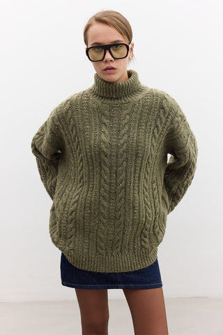 Turtleneck Knit Sweater Green