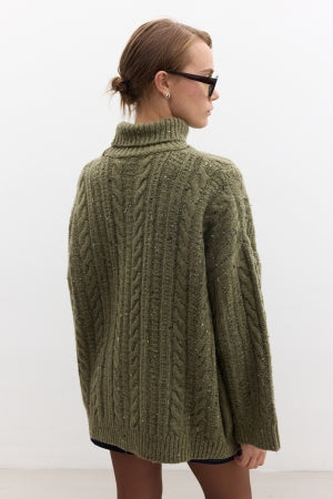 Turtleneck Knit Sweater Green