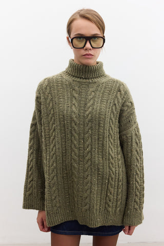 Turtleneck Knit Sweater Green
