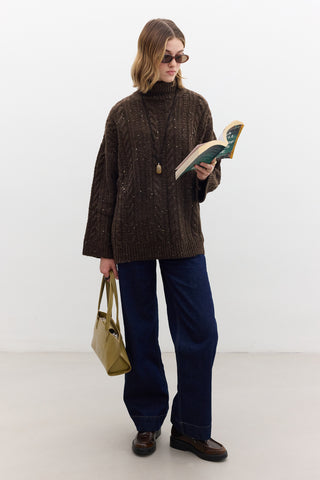 Turtleneck Knit Sweater Brown
