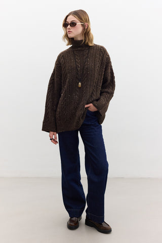 Turtleneck Knit Sweater Brown