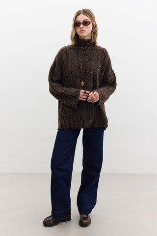 Turtleneck Knit Sweater Brown