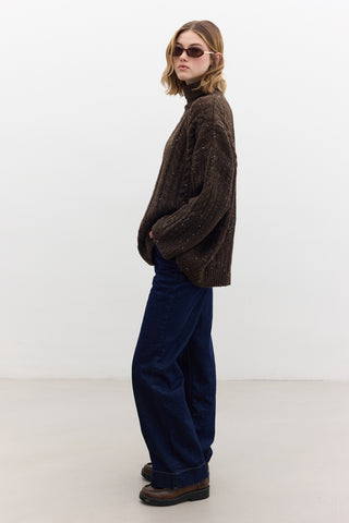 Turtleneck Knit Sweater Brown