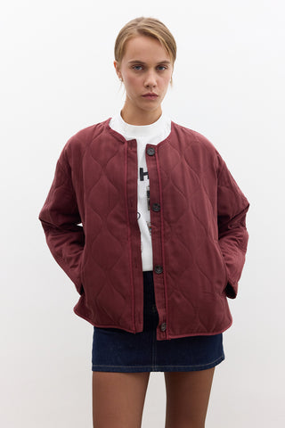 Buttoned Short Quilted Jacket Cherry Red
