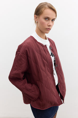 Buttoned Short Quilted Jacket Cherry Red