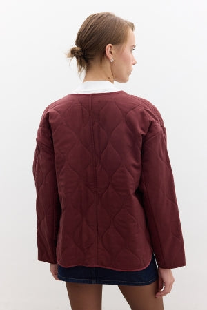 Buttoned Short Quilted Jacket Cherry Red
