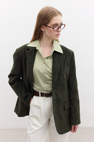 Ribbed Velvet Blazer Khaki